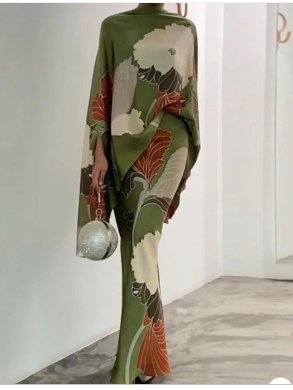 Olive Green Floral Maxi Kaftan Set